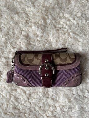 Vintage Coach Purple Herringbone Wool Wristlet - Y2K Suede Bow